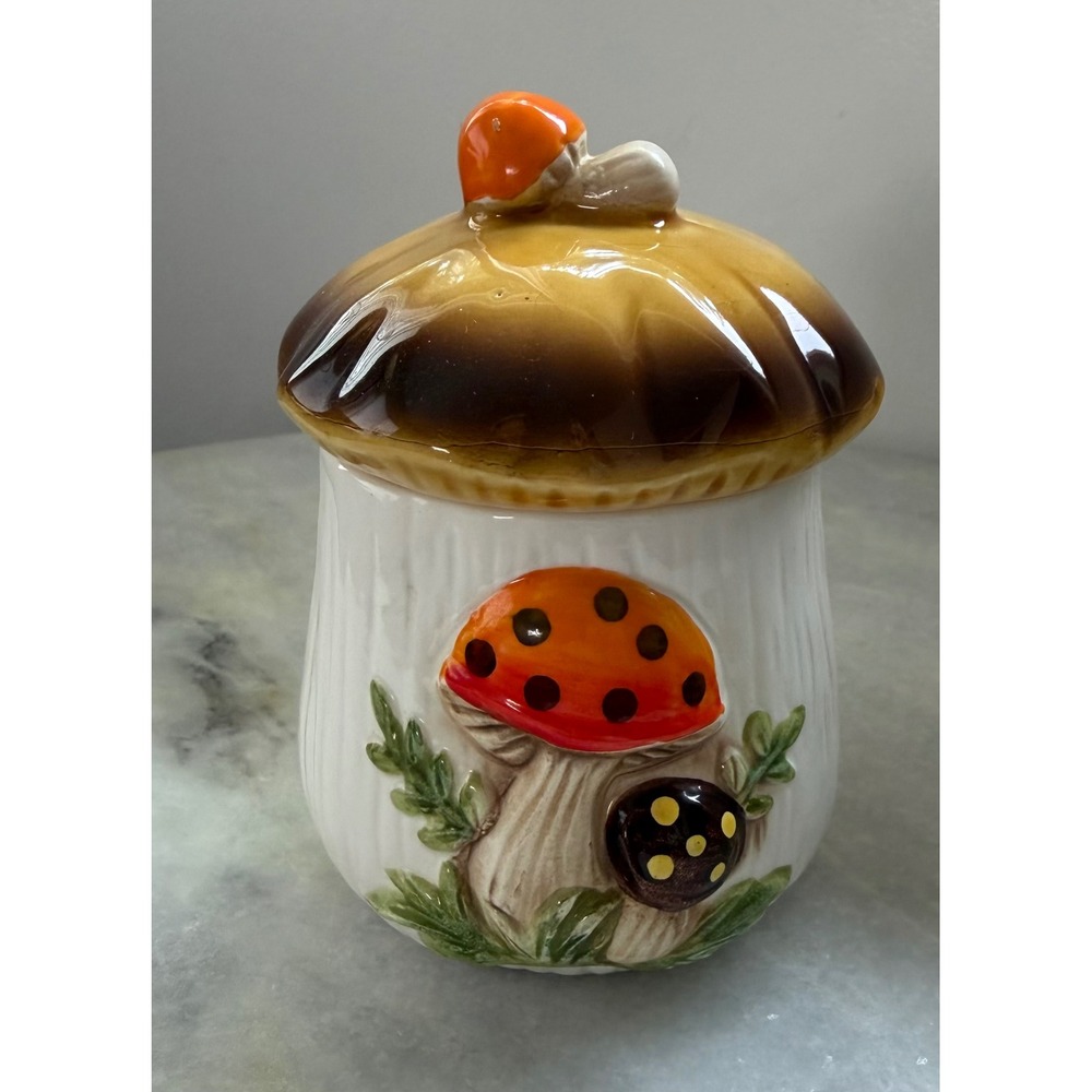 Vintage Mushroom Ceramic Cream and Sugar Set Retro Cottagecore Toadstool Decor - Picture 5 of 14